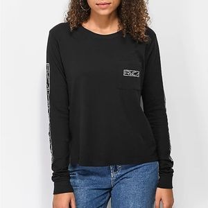 RVCA Black and Red Logo Long Sleeve Crop Top